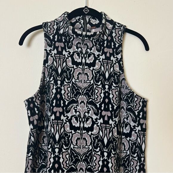 Free People Amelia Jacquard Knit Mock Neck Mini Dress, Size Med Black/Tan/White - Picture 4 of 12